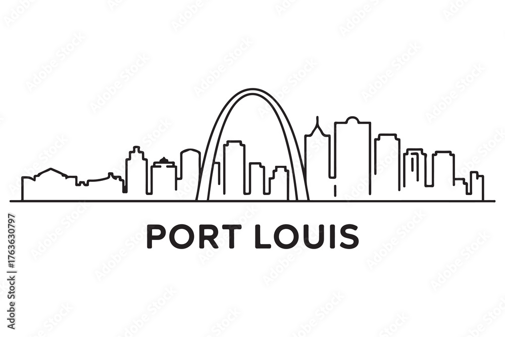 Obraz premium Port Louis Line Art skyline silhouette. Black Port Louis city design. with white background