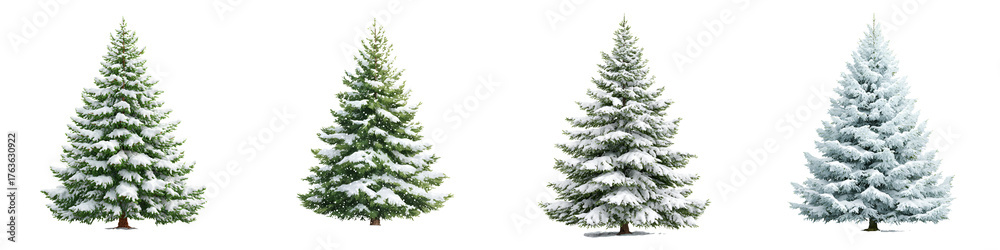 Obraz premium Isolated Collection of Snowy Christmas Trees on White Background