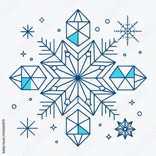Geometric Snowflake Line Art Vector Set | Minimal Winter Abstract Outline Designs
