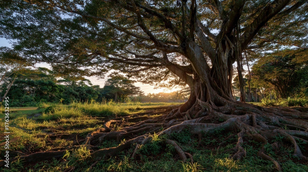 Fototapeta premium Large tree roots outdoors sunlight