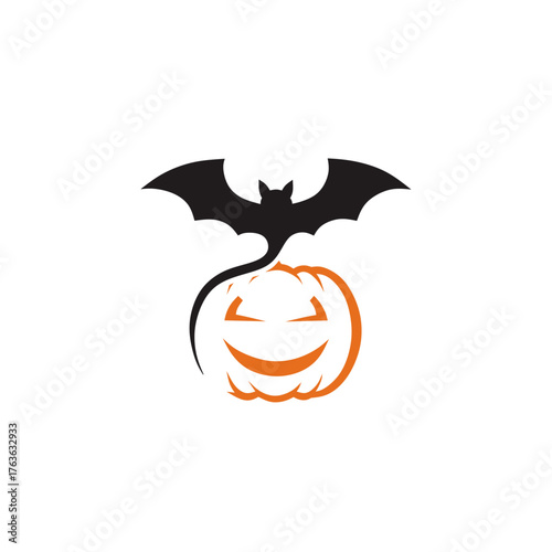 Halloween Bat and Pumpkin Logo – Minimalist Jack O’Lantern Design