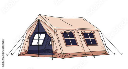 Large beige camping tent set up outdoors for adventure.