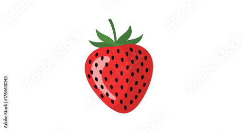 Fresh red strawberry with green leaves on white background.