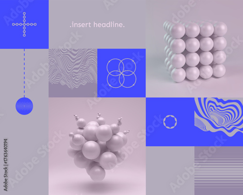 3D cube made of small balls. A structure similar to a molecule. Sphere. Tunnel. Modelling of nanoparticles. Vector for design.