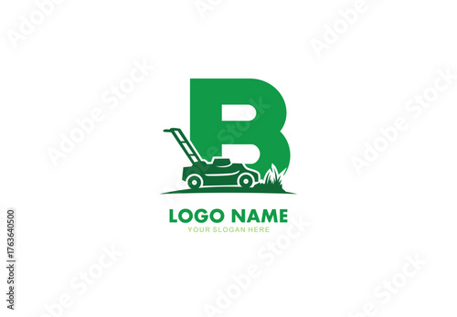 Letter B lawn care logo design with mower concept