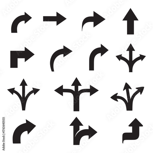 Set of directional arrow icons isolated on white background