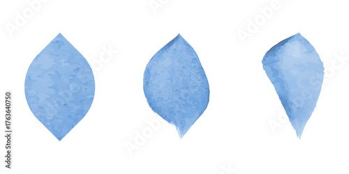 A vector illustration shows three light blue petal-shaped designs with watercolor textures on a white background. They appear as individual elements for creative projects.