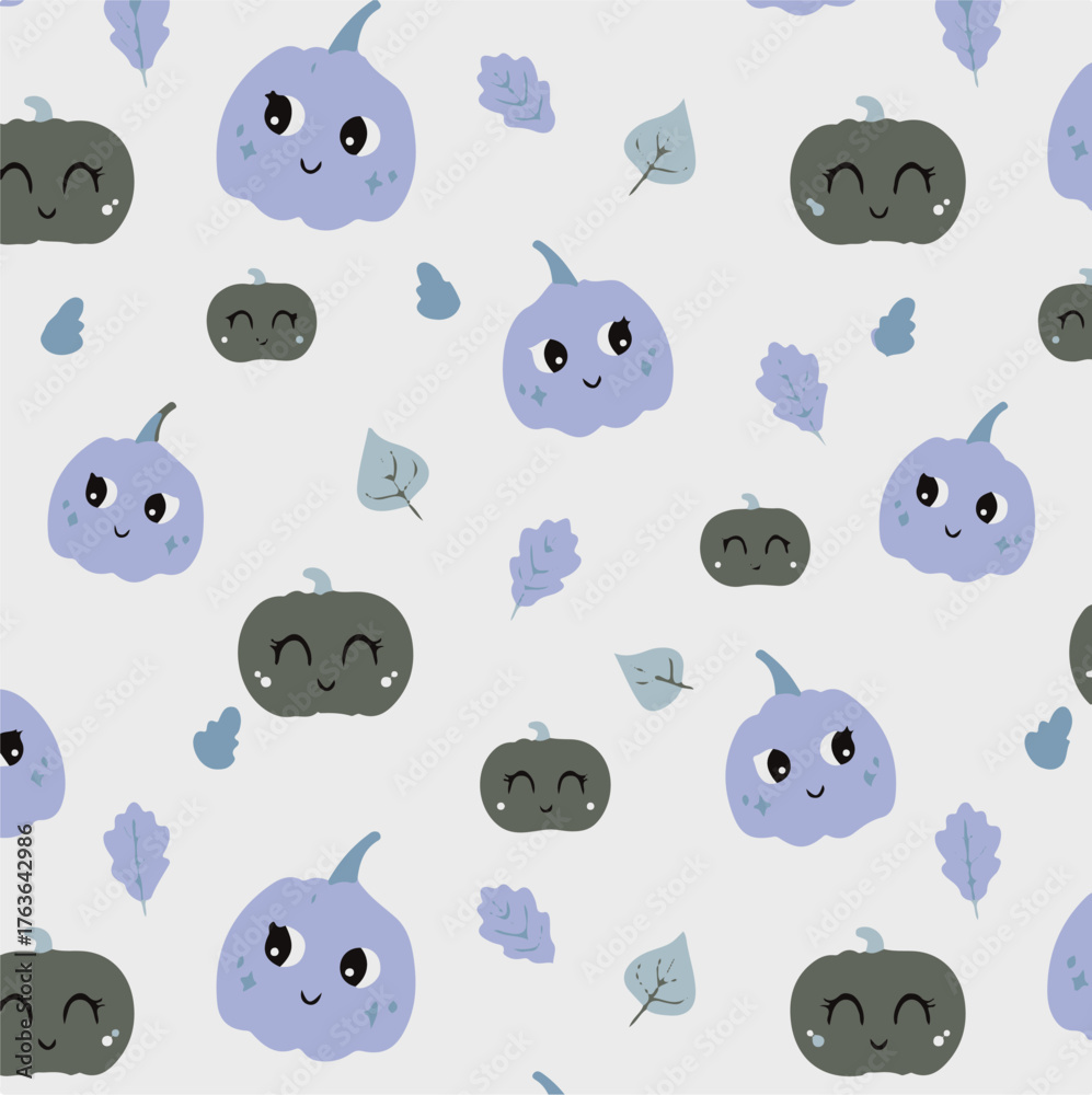 Fototapeta premium Seamless pattern of colorful pumpkins.Halloween vector seamless pattern,Seamless pattern for autumn season with pumpkin. Childish background for fabric, wrapping paper, textile, wallpaper and apparel.