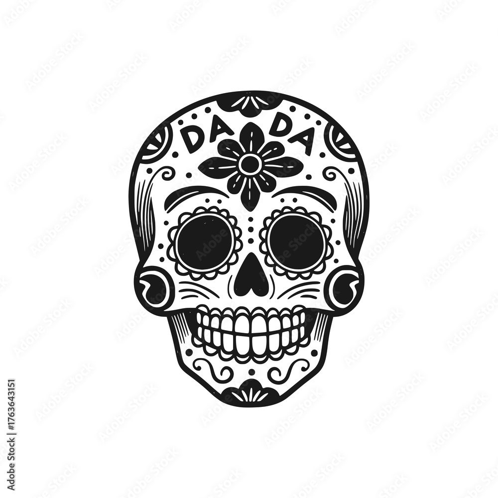 Obraz premium Calavera skull. Black white vector illustration.