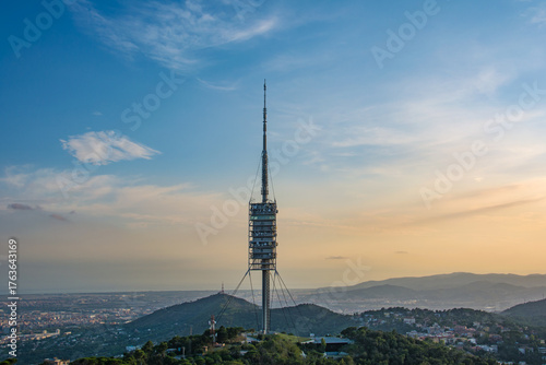 Telecommunications Tower Overlooking Barcelona at Sunset