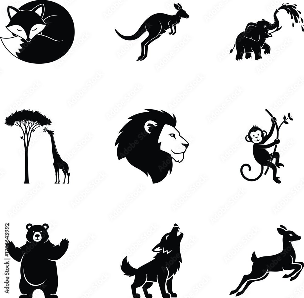Naklejka premium Vector art of collection of wild animals