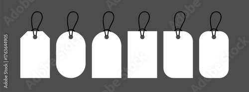 set of white silhouette price sell tags, labels icon, collection of shopping sale geometric form element tag label, design cards, poster, banner, pattern, advertisement , Black Friday 