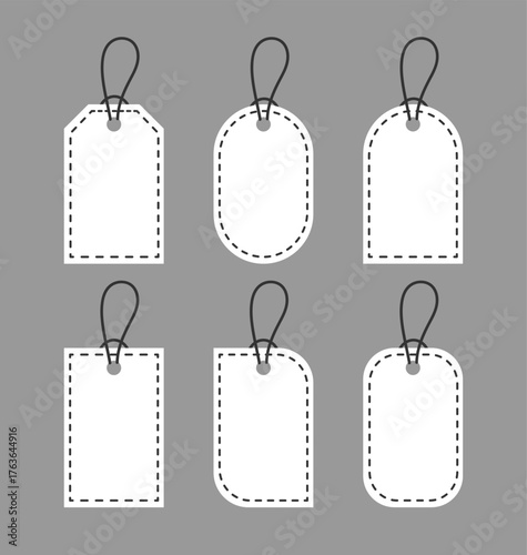 set of white silhouette price sell tags, labels icon, collection of shopping sale geometric form element tag label, design cards, poster, banner, pattern, advertisement , Black Friday 