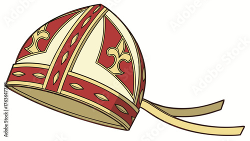 Papal Mitre Illustration with Red and Gold Accents