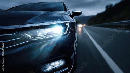 Modern car headlights night drive