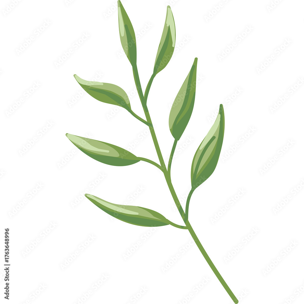 Obraz premium Pixel Art Green Leafy Branch With Transparent Background And A Simple Botanical Design