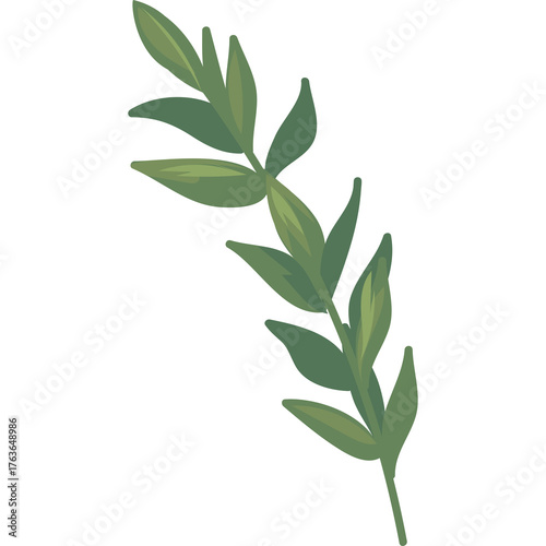 Pixel Art Green Leafy Branch with Vibrant Green Hues on a Transparent Background Simple Botanical Element