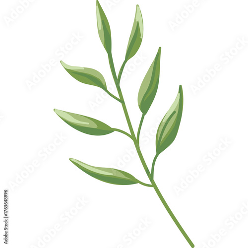 Pixel Art Green Leafy Branch With Transparent Background And A Simple Botanical Design