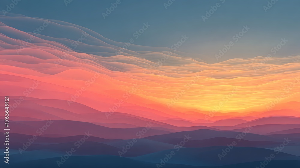 Fototapeta premium A stunning sunrise showcases a gradient sky filled with captivating wave textures, creating an ethereal landscape of dawn.