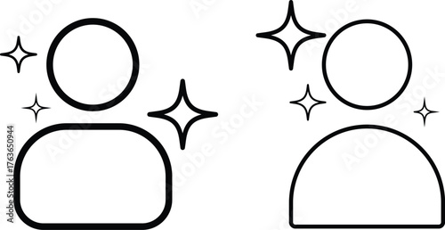 User icon sparkle star symbol | magic, filters, effects sign icons. User icon with Generative AI sparkle stars symbol. Artificial intelligence sign. for social media, photo editing apps on transparent