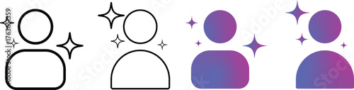 User icon sparkle star symbol | magic, filters, effects sign icons. User icon with Generative AI sparkle stars symbol. Artificial intelligence sign. for social media, photo editing apps on transparent