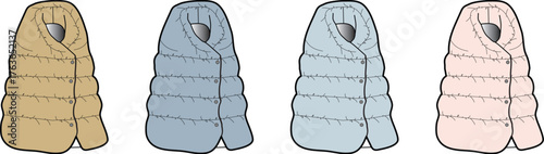 Collection of four colorful puffer scarves, each with a unique snap closure for easy wear and versatility