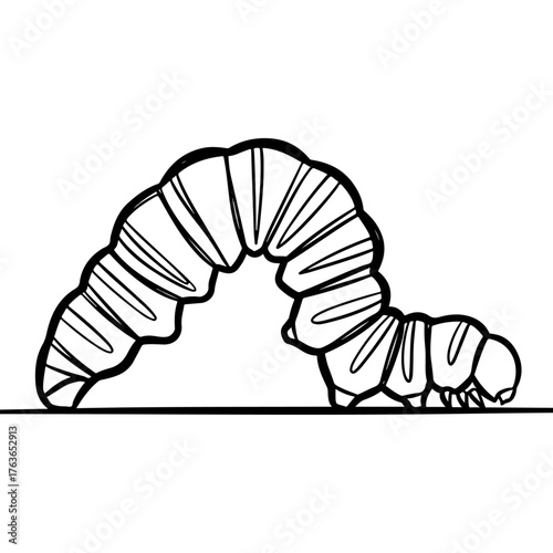 Caterpillar Arching Its Body in a Black and White Illustration.