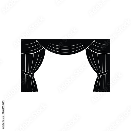 Vector illustration of red velvet theater curtain with spotlight on stage backdrop