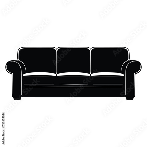 Sleek black sofa icon: A modern, minimalist icon of a black sofa, designed with clean lines.