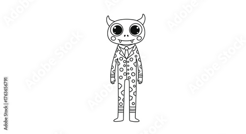 Cute cartoon monster character with big eyes and horns.