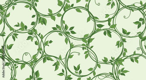 Elegant circular pattern of intertwined green climbing vines with leaves.