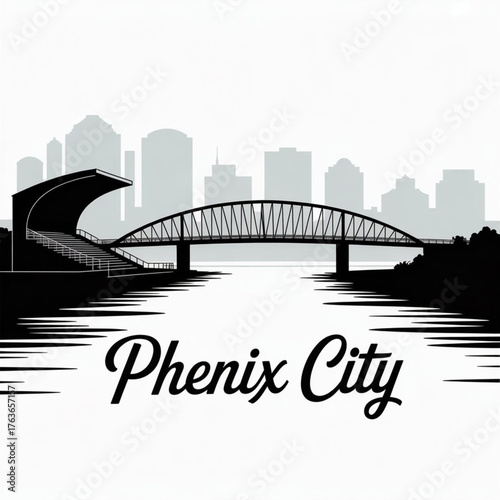 ‎Phenix City Alabama Skyline Silhouette — Riverside Gateway to Georgia Vector Illustration