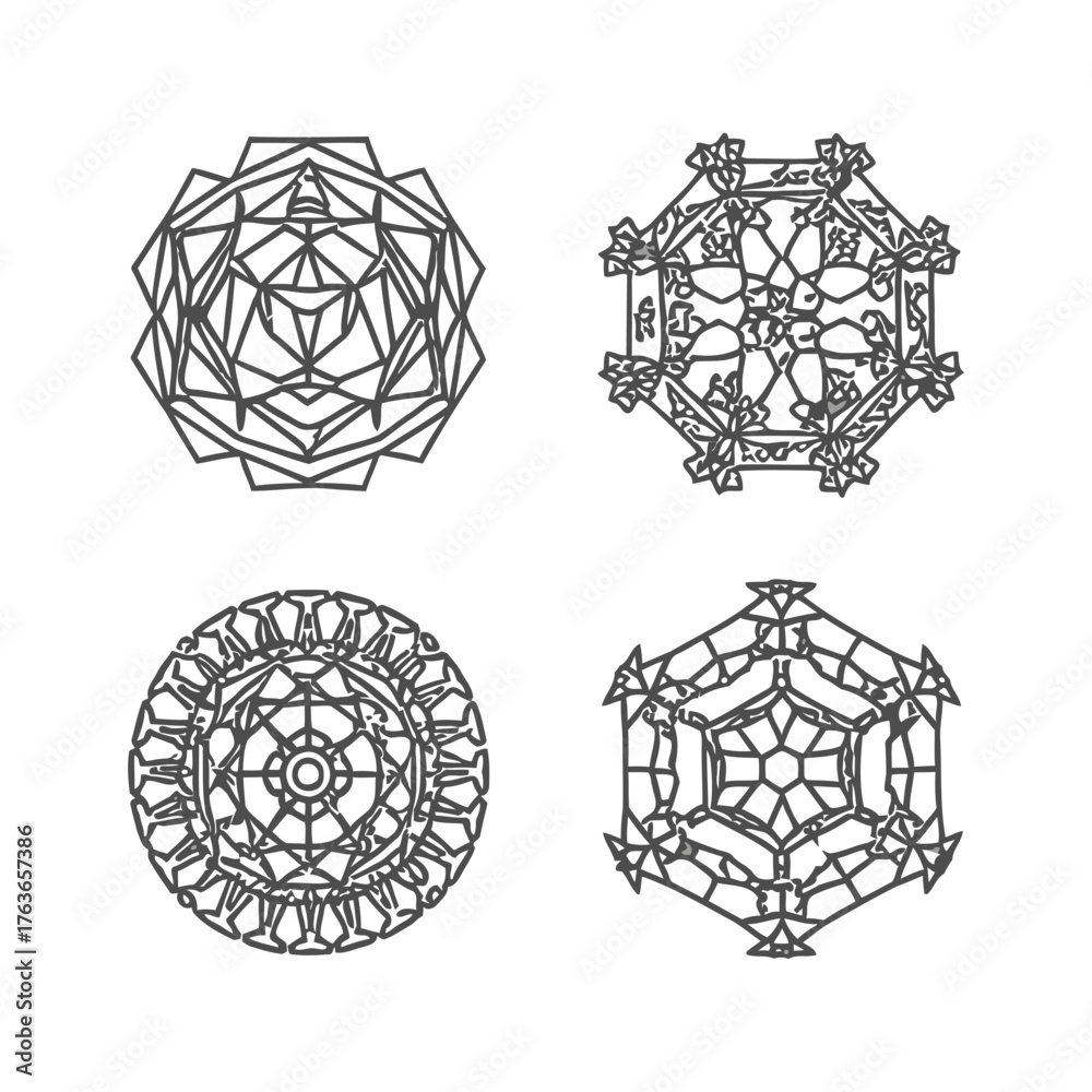 Fototapeta premium Intricate geometric patterns featuring various shapes and designs, ideal for artistic backgrounds