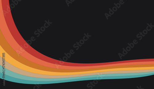 Retro Wavy Stripes Background with Warm and Cool Colors on Dark