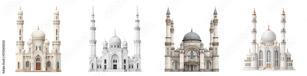Fototapeta premium Mosque Architecture: Four Beautiful Islamic Buildings on White