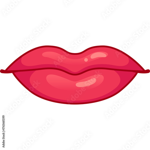 Pixel Art Pink Lips Mouth Close Up With Red Outline On White Background Stylized Illustration
