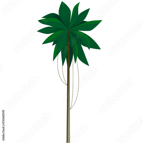 Pixel Art Palm Tree With Green Fronds And Brown Trunk Isolated On White Background
