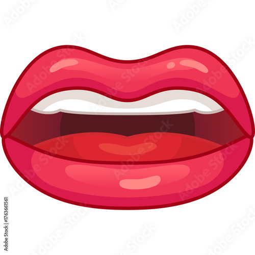 Pixel Art Open Mouth With Red Lipstick Glossy Lips Showing White Teeth With Tongue Detailed Illustration