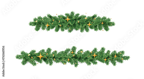 Photography Christmas tree garlands on white background
