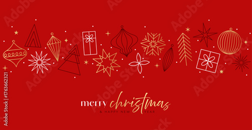 Christmas decorations pattern, red greeting card background