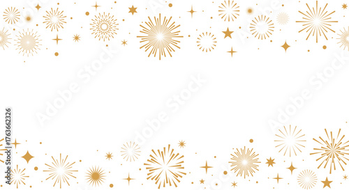 Fireworks background, gold fireworks border, New Year frame