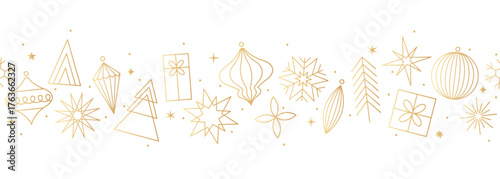 Gold holidays seamless pattern isolated, Christmas border