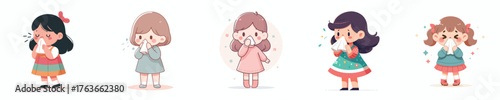 vector of a little girl sneezing