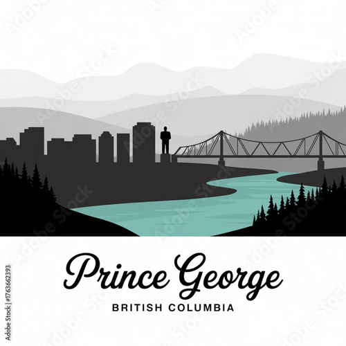‎Prince George Skyline Silhouette — Northern Capital City of British Columbia in Canada Vector Illustration