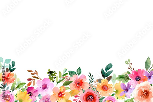 Watercolor background with flowers, frame, for design, with space