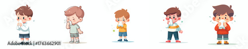 vector of a little boy sneezing