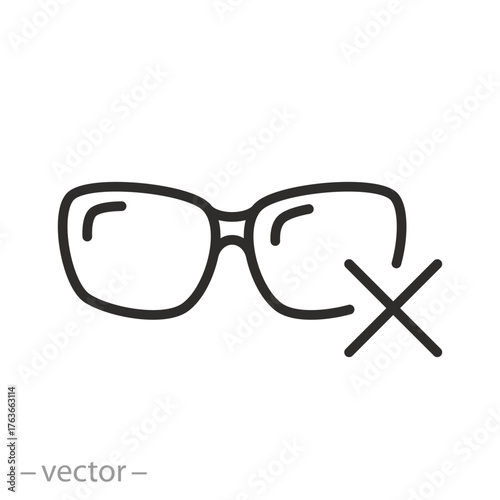 no glasses icon, do not use glasses sign, thin line symbol on white background - editable stroke vector illustration