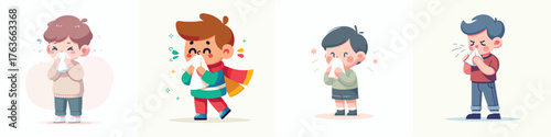 vector of a little boy sneezing