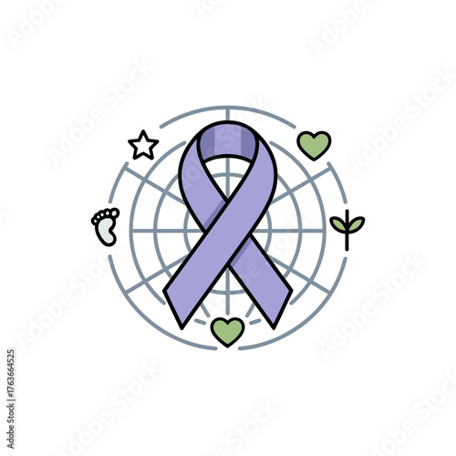 World Network Awareness, Globe With Ribbon, Tiny Lives Support, Education And Care, Heart Icons, Community Outreach, Vector Design