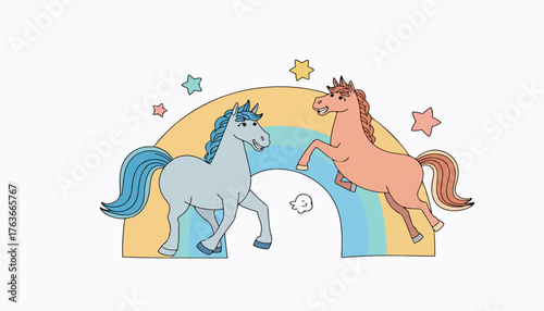 Two Horses with a Rainbow